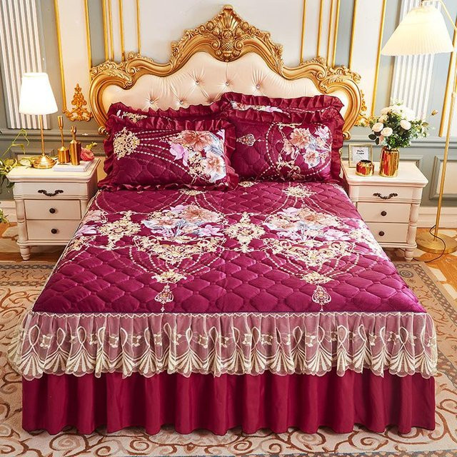 3-teiliges Bettwäsche-Set aus Kristall-Samt mit Spitze und Bettrock in Milch-Samt, Design Prinzessin, B/H: 200 x 220 cm - Bild 1