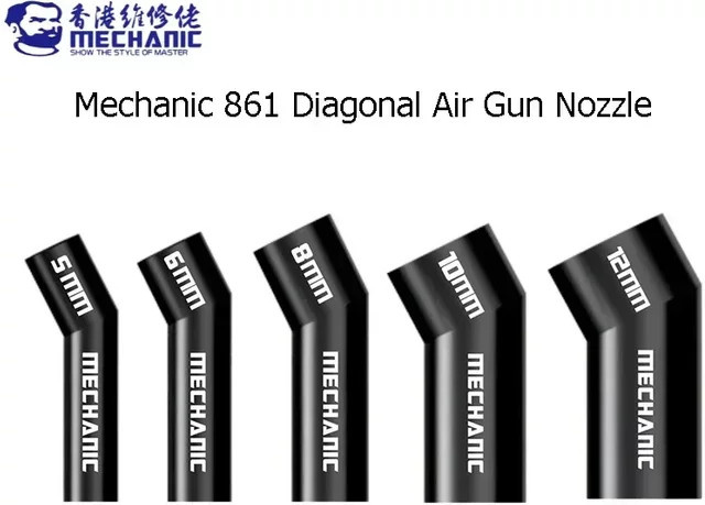 MECHANIC 861 Diagonale Luftdüse Schrägdüse für gleichmäßige Erwärmung bei PCB-Schweißreparaturen in den Größen 5 mm, 6 mm, 8 mm, 10 mm und 12 mm - Bild 1
