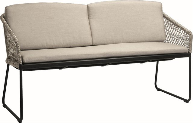 Stern Kufenbank Odea 2-Sitzer aus Aluminium in Schwarz Matt mit Kordel und Kissen in Cream - Bild 1