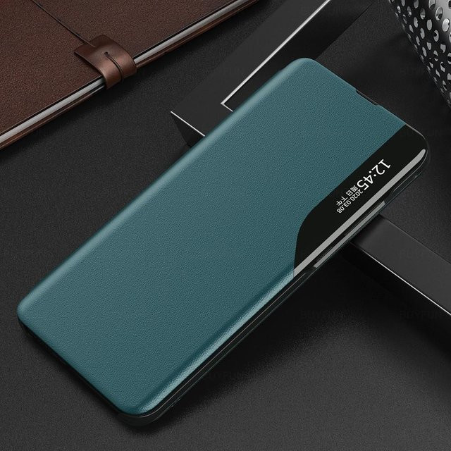 Intelligente Lederhülle mit Seitenansicht und magnetischem Buchständer für Samsung Galaxy S24 FE 5G in Petrol - Bild 1