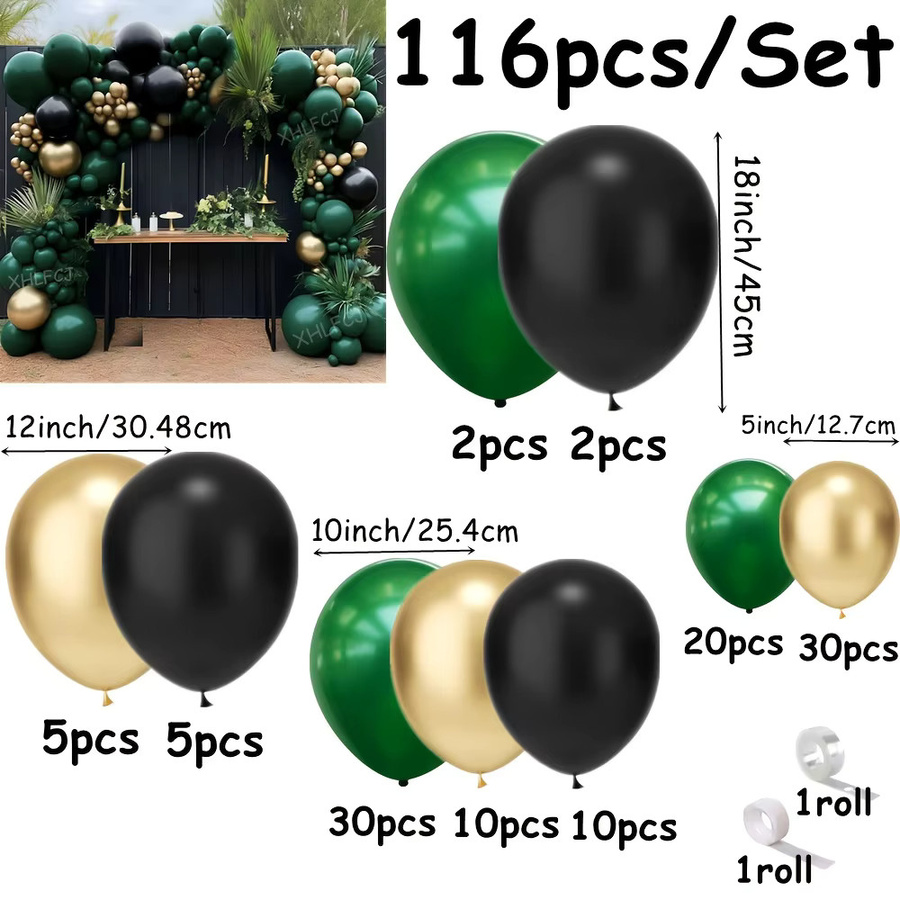 XHLFCJ Ballongirlande Set mit 116 Stück in Schwarz, Grün und Metallic Gold für Geburtstag, Hochzeit oder Jungle-Safari-Party - Bild 2