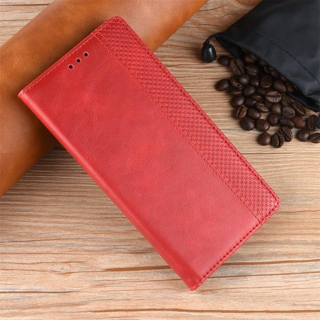 Retro Lederhülle für LG K0S K40S K20 K30 X2 Android One X und LG V0S G8S ThinQ in Rot mit magnetischer Klappbrieftaschenhülle - Bild 1