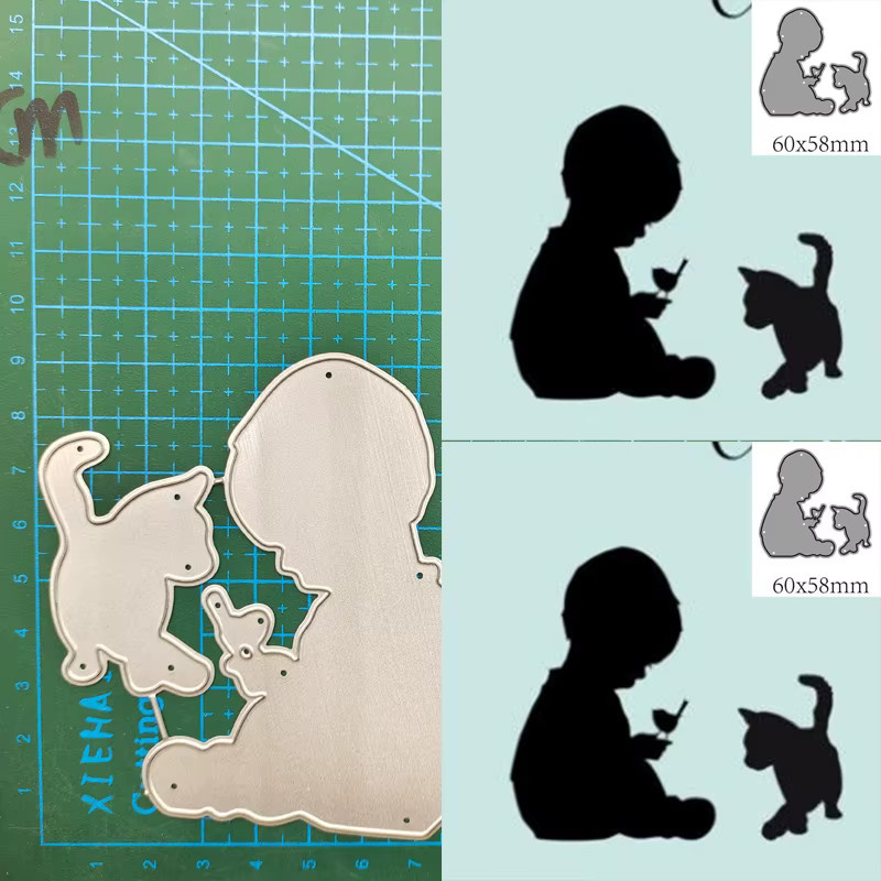 Metall Schneidestempel Schablone mit Katzen-Motiv für DIY Scrapbooking und Bastelarbeiten in Silber - Bild 2