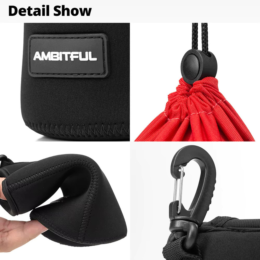 AMBITFUL Kameraobjektivtasche mit Kordelzug und Haken, Schwarz, passend für Canon, Sony und Nikon DSLR Objektive - Bild 3