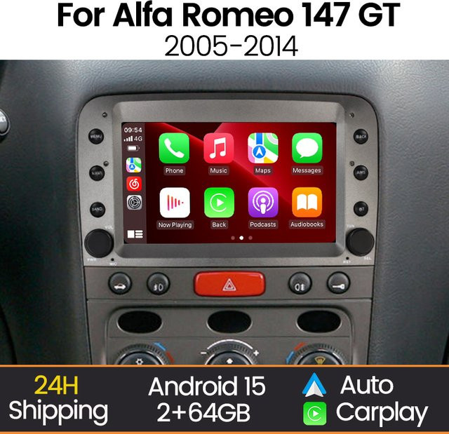 MEKEDE Android Auto und CarPlay Autoradio mit GPS Navigation für Alfa Romeo 147 GT 937 2005-2014 in Schwarz - Bild 1
