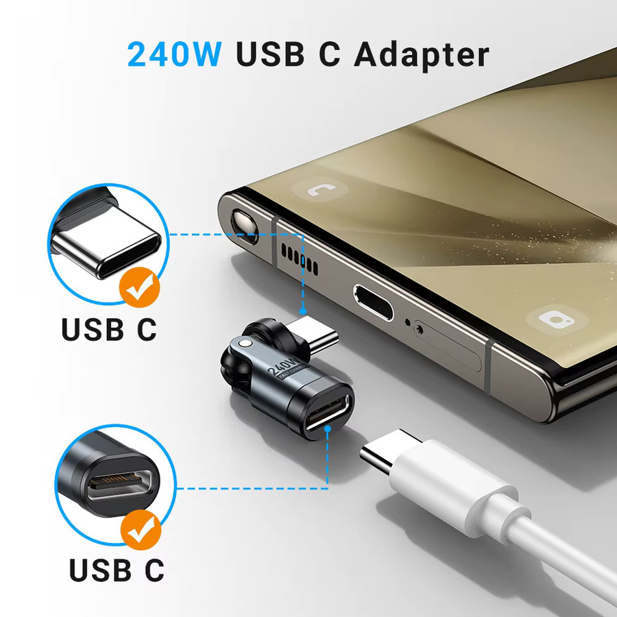 AUFU 240W USB-C Adapter mit 5A Schnellladefunktion, rotierbarer USBC-Stecker auf Typ-C Buchse Konverter in Schwarz für iPhone, Laptop und Macbook - Bild 4