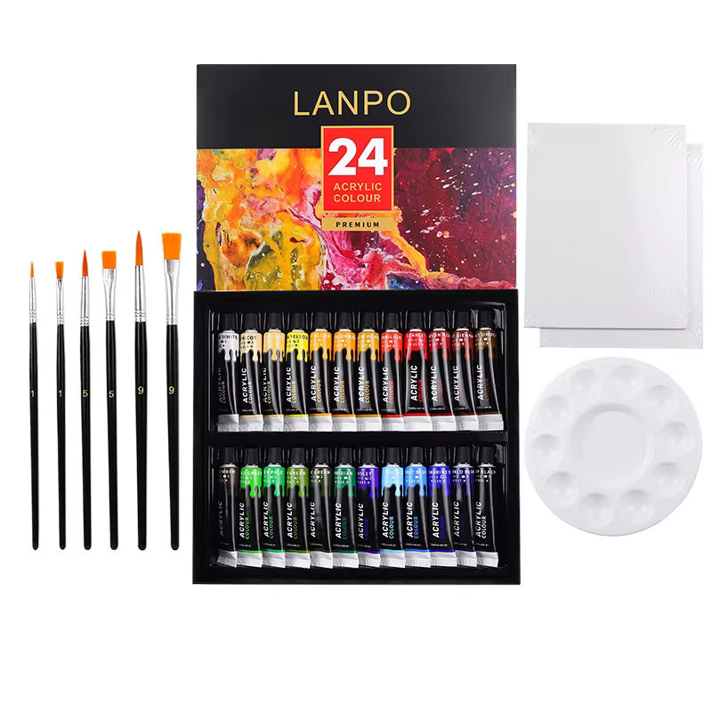 Professionelles Acrylfarben-Set mit 24 Farben und Pinsel-Set in Multicolour, 12 ml Tuben für Künstler und DIY-Malerei - Bild 3