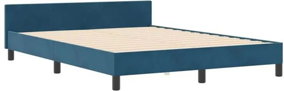 Modernes Polsterbett mit Kopfteil von vidaXL aus Samt und Kiefer, Blau, B: 140 cm, L: 200 cm - Bild 1