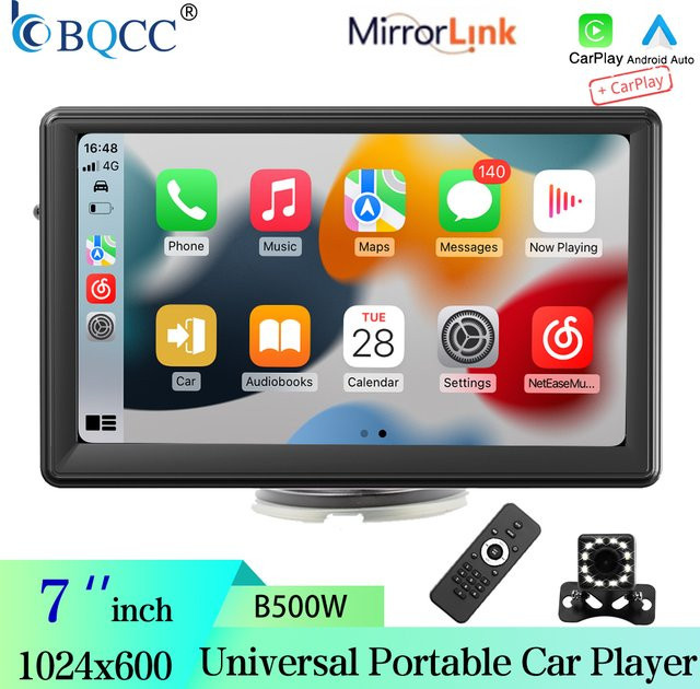 BQCC 7-Zoll Auto Kabelloses CarPlay Autoradio mit WiFi, GPS, Bluetooth und HD Multimedia Touchscreen in Schwarz - Bild 1