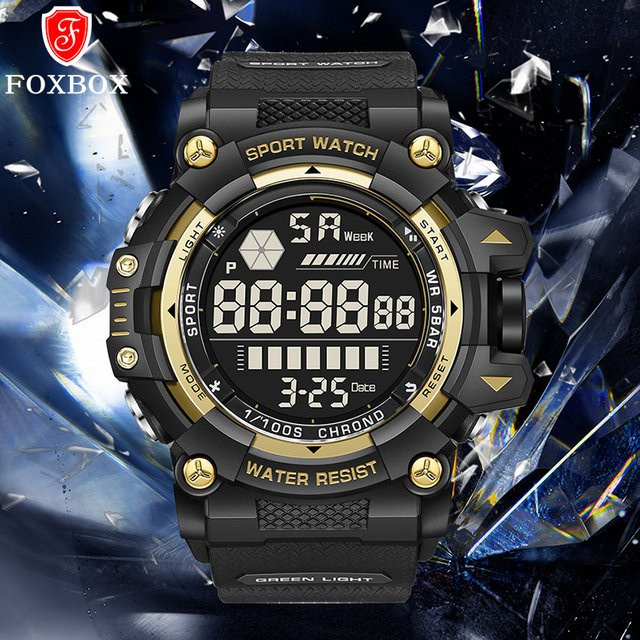 FOXBOX LIGE Armbanduhr, Digitaluhr, Schwarz, Silikon, Herren - Bild 1