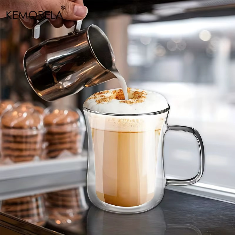 KEMORELA Cappuccino Doppelwandglas aus Borosilikatglas mit Griff, transparent, 220 ml oder 420 ml - Bild 2