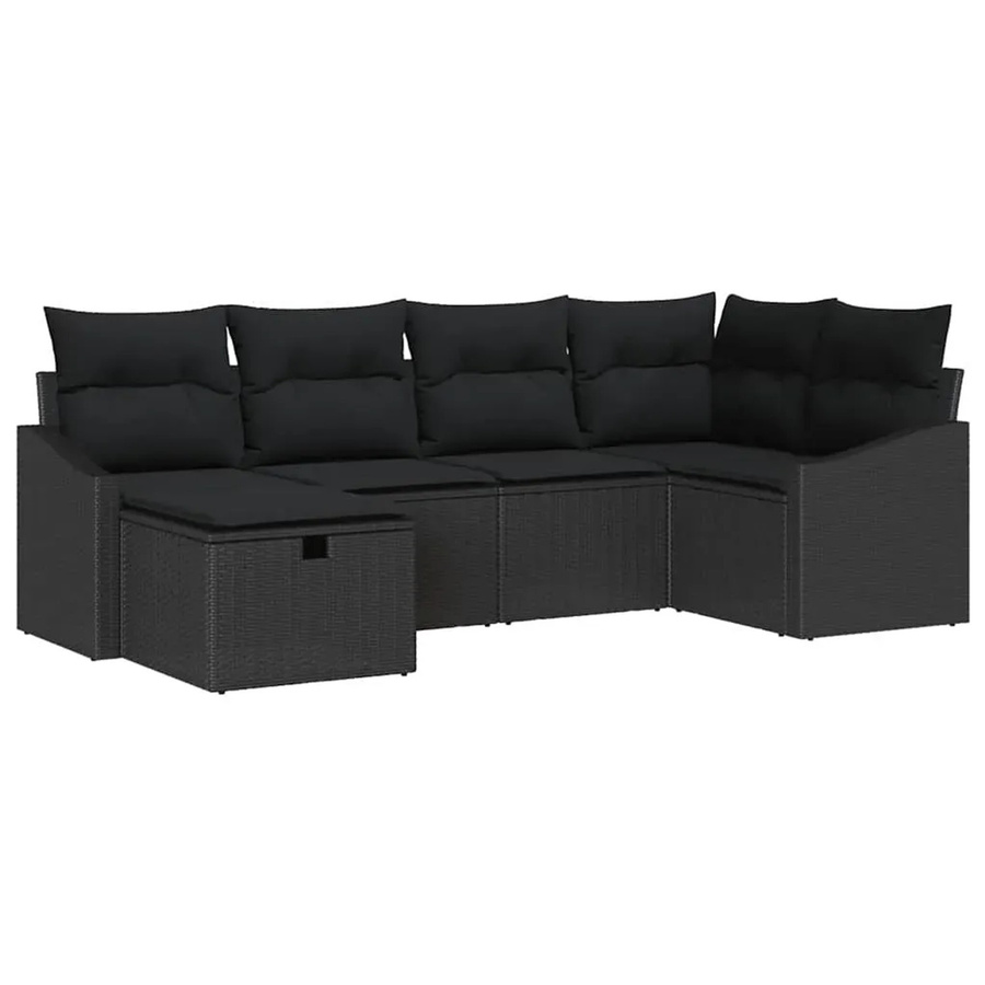 vidaXL Garten-Sofa-Set 6-teilig in Schwarz mit Kissen und integriertem Stauraum aus Polyrattan und pulverbeschichtetem Stahl - Bild 2