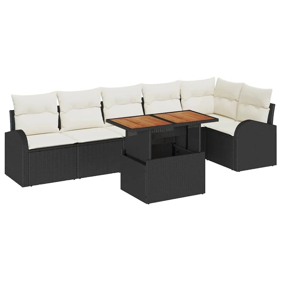 vidaXL Garten-Sofa-Set 7-tlg. in L-Form mit Kissen, Schwarz und Beige - Bild 2