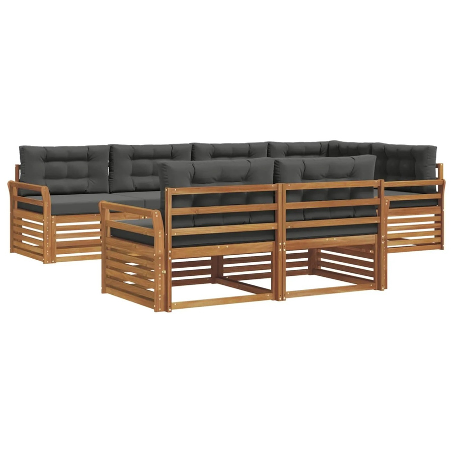 vidaXL Outdoor-Sofagarnitur 7-teilig aus Akazienholz in Natur und Anthrazit mit Kissen und L-Form - Bild 2