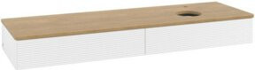 V&B Antao Waschtischunterschrank mit Frontstruktur und LED-Beleuchtung, Farbe: Weiß und Eiche Honig, Wandmontage, Breite: 160 cm, Tiefe: 50 cm - Bild 1