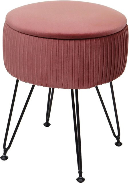 Sitzhocker MCW K47 mit Staufach in Rosa und Samt-Optik, Durchmesser: 33 cm, Höhe: 42 cm - Bild 1