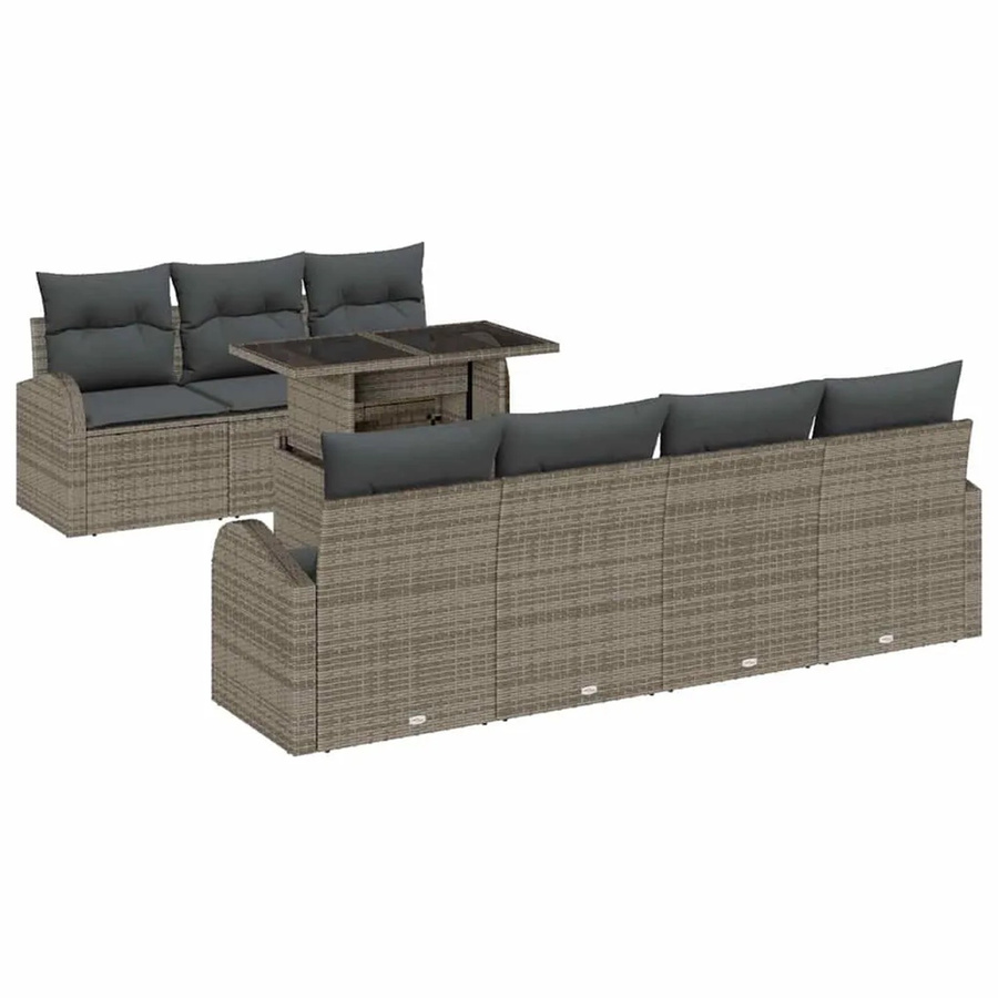 vidaXL Garten-Sofa-Set 8-teilig aus Poly Rattan und Stahl in Grau mit Kissen - Bild 2