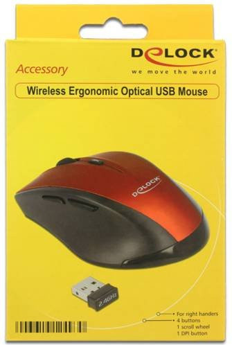 Delock 12493 Ergonomische Optische USB Maus in Schwarz-Rot mit 5 Tasten - Bild 1