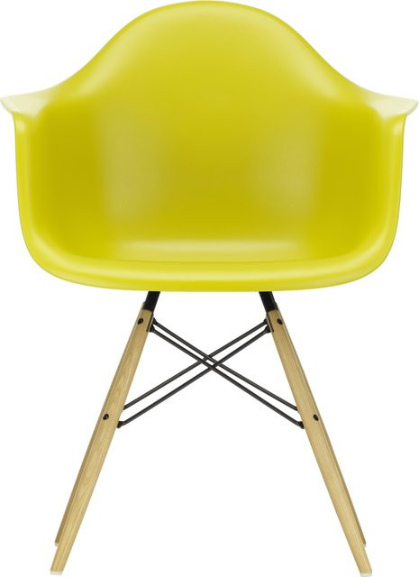 Vitra DAW Eames Plastic Armchair mit Armlehnen in Gelb und Ahornholzgestell - Bild 1