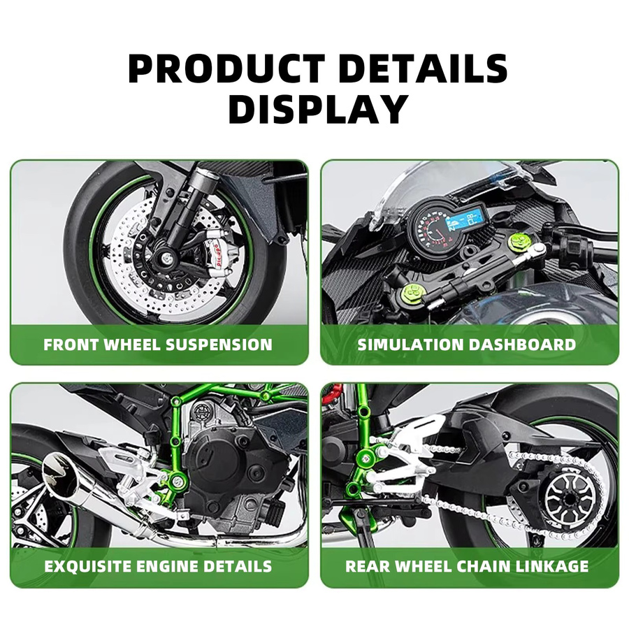 XMD Ninja H2R Motorradmodell, 1:9, Metall, Schwarz - Bild 3
