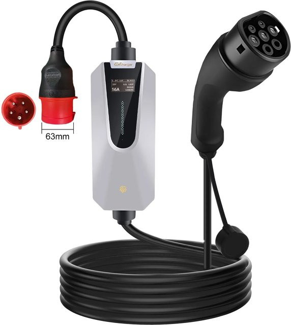 AFYEEV Tragbares Typ 2 EV Ladegerät, 22 kW, 32A, 6m Kabel, Weiß - Bild 1