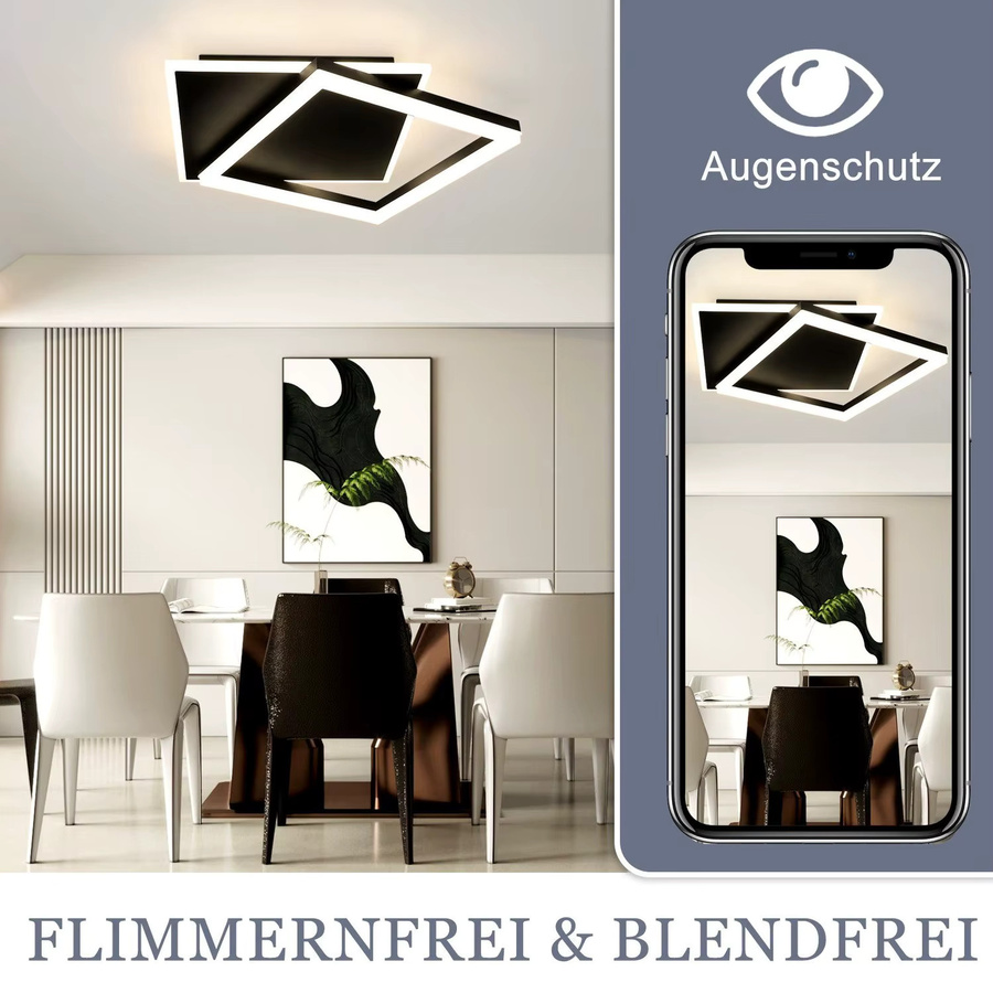 Cliheet 42W LED-Deckenleuchte aus Acryl in Weiß, dimmbar mit Fernbedienung, modernes Kreuz-Quadrat-Design für Wohnzimmer, Schlafzimmer, Küche und Büro - Bild 4