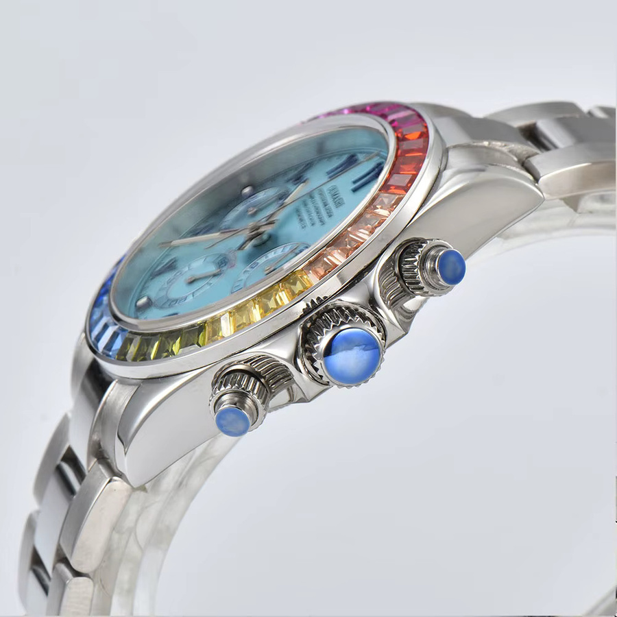OUMASHI Chronograph, Regenbogen Lünette, Quarz, Edelstahl, 10 ATM, Herren - Bild 2