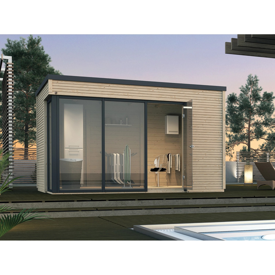 WEKA Gartenhaus 412 aus Holz in Beige mit Flachdach und Regenrinnen-Set B/H/T: 388 x 249 x 300 cm - Bild 2