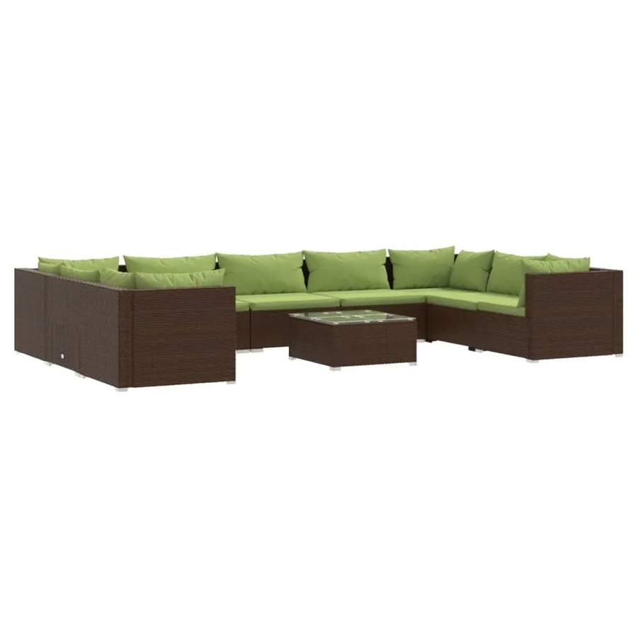 vidaXL 10-tlg Garten-Lounge-Set in U-Form aus braunem Poly Rattan mit Kissen und Couchtisch - Bild 2