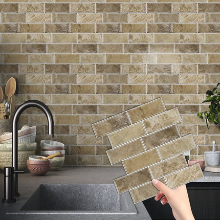 Kuujojo 3D Faux Drip Tile Selbstklebender Wandaufkleber, Beige, Geometrisch, B: 30,5 cm