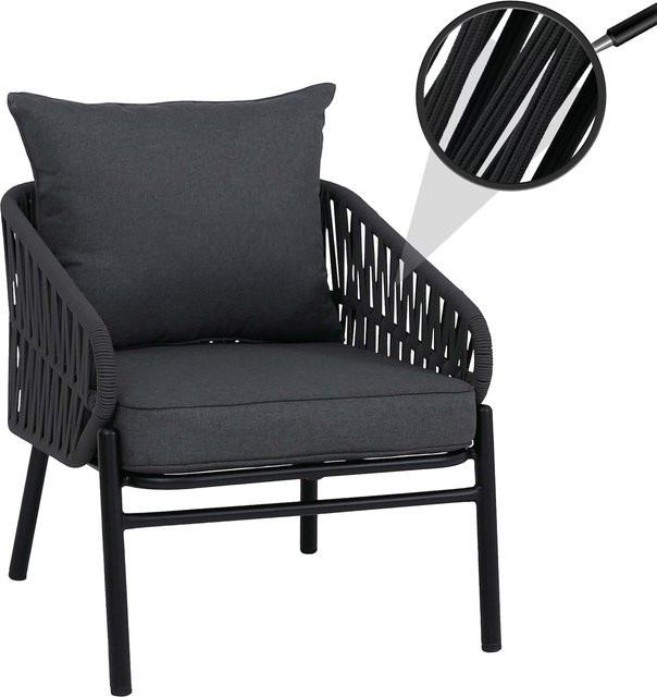 MCW Aluminium-Gartenstuhl P90 Loungestuhl mit Seilgeflecht und UV-beständigem Textil in Anthrazit - Bild 1