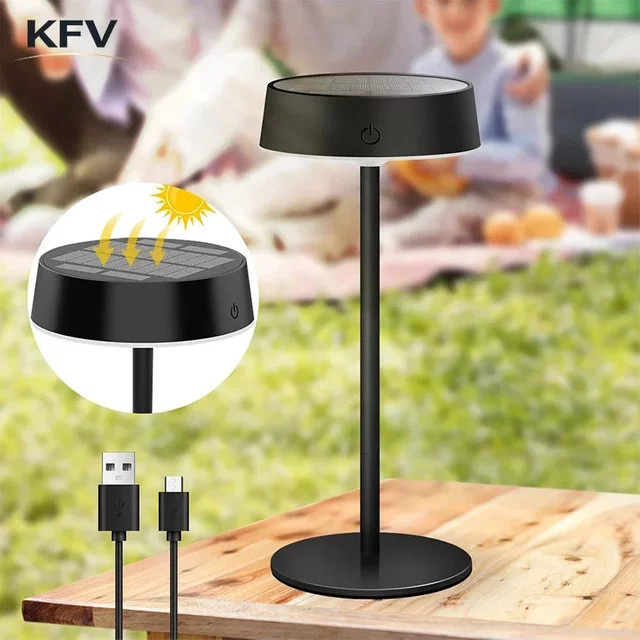 KFV LED Schreibtischlampe mit Solar- und USB-Ladung, dimmbar, 3 Farbtemperaturen, wasserdicht, Schwarz - Bild 1