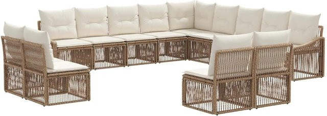 vidaXL Gartensofa-Set 13-teilig in U-Form, Beige, Poly-Rattan mit Polsterung und Kissen - Bild 1