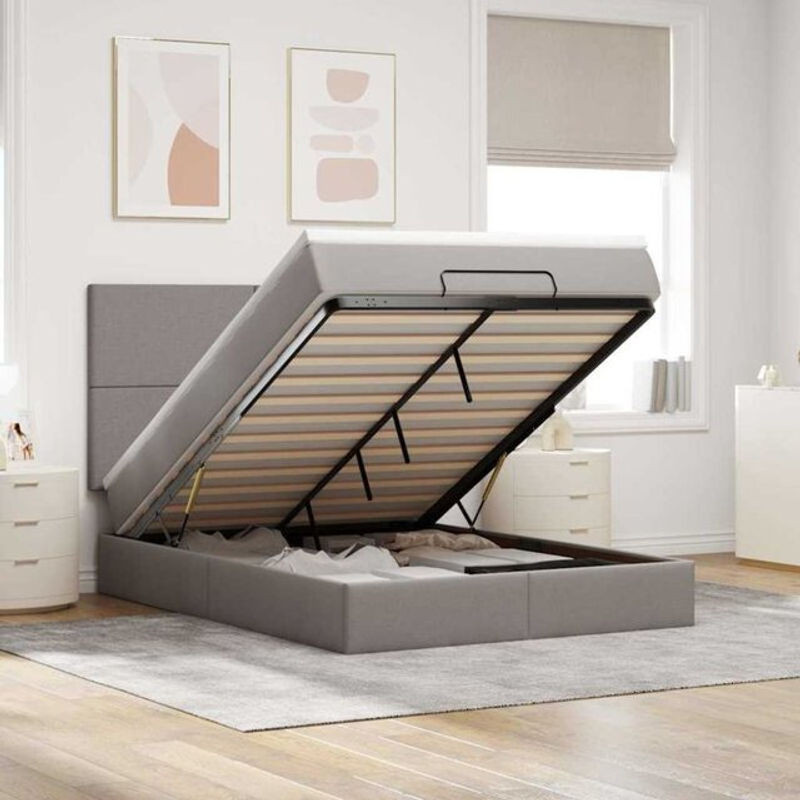 vidaxl Polsterbett Ottoman mit Matratze und LED-Beleuchtung in Taupe meliert, B/T: 140 x 190 cm - Bild 1