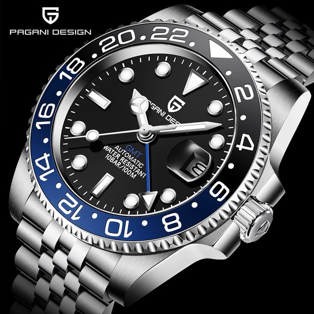 PAGANI DESIGN GMT Automatikuhr, Keramik, Schwarz Rot, 40 mm, Herren - Bild 1