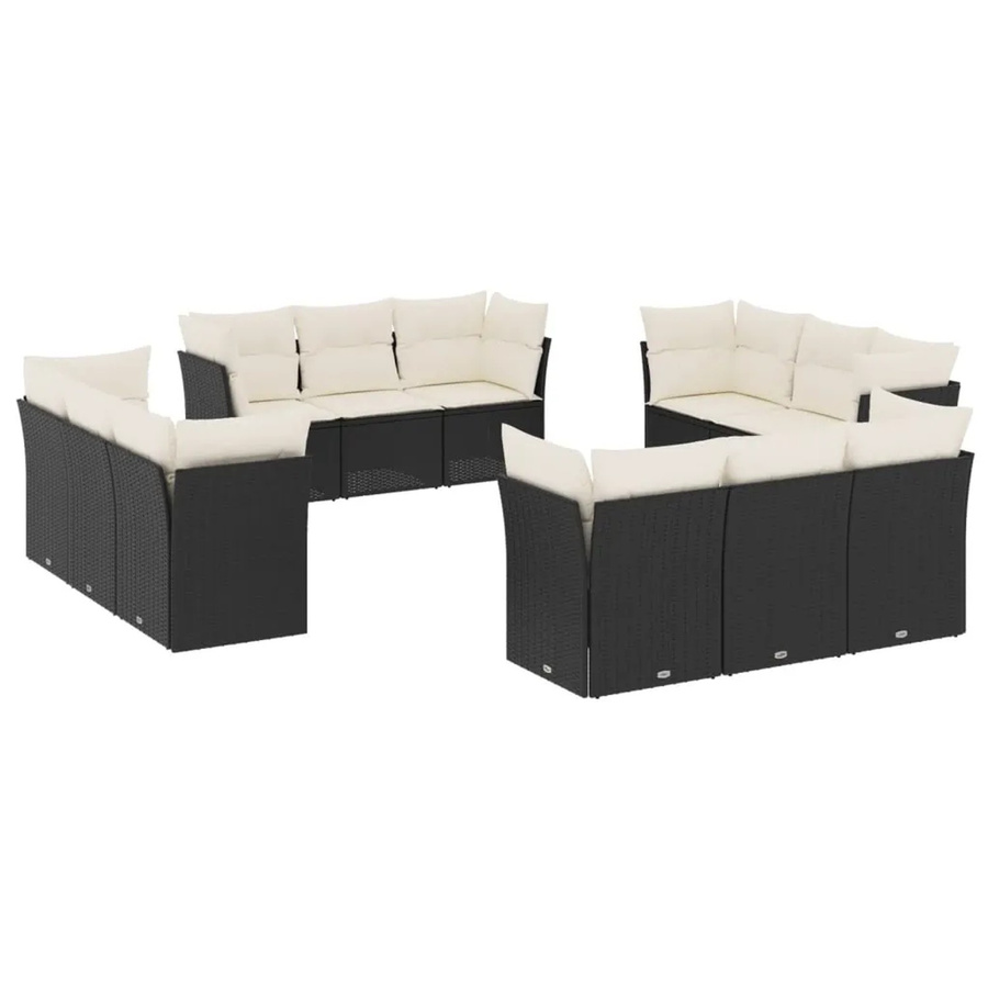 vidaXL 12-tlg. Garten-Sofagarnitur in U-Form aus Polyrattan mit Kissen und Stauraum, Schwarz - Bild 2