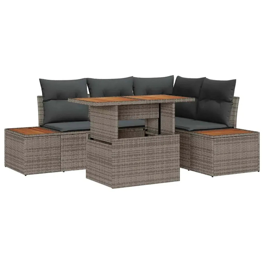 vidaXL 5-tlg. Garten-Sofa-Set aus Poly-Rattan in Grau mit integriertem Stauraum und Polsterkissen - Bild 2