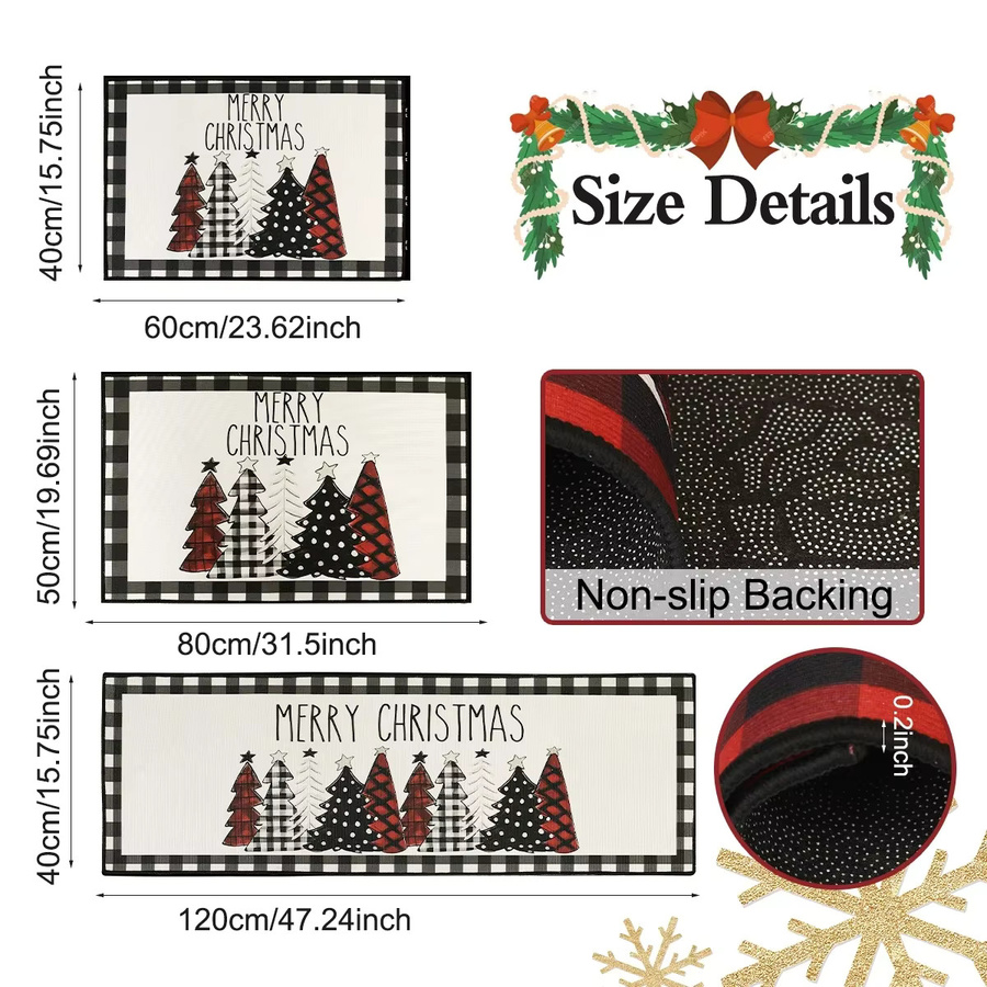 Rutschfeste und saugfähige Weihnachtsbaum-Bodenmatte mit Karomuster in Rot für Küche und Zuhause - Bild 4