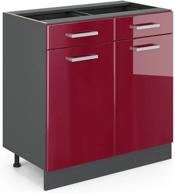 Vicco Küchenunterschrank R-Line mit Schubladen in Anthrazit und Bordeaux Hochglanz, Breite: 80 cm - Bild 2