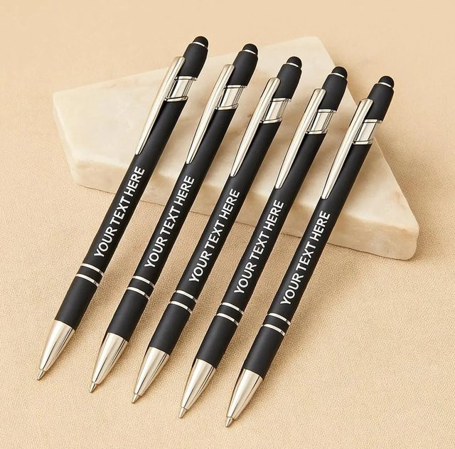 5er Set personalisierte 2-in-1 Kugelschreiber aus Metall mit Gravur in Pink und Schwarz - Bild 1