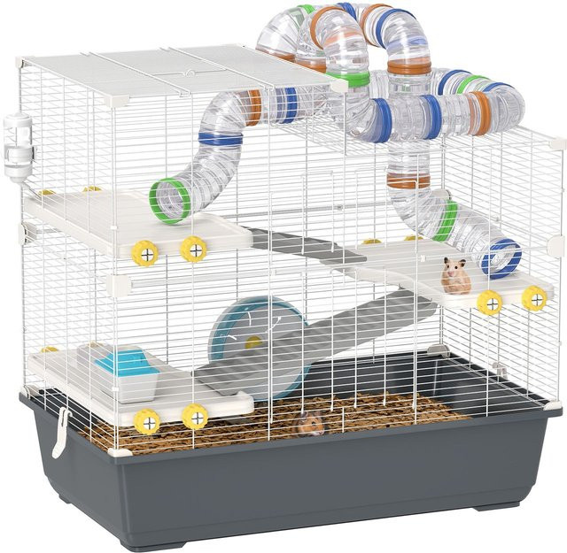 PawHut Hamsterkäfig mit 4 Etagen, Nagerkäfig und Kleintierkäfig inklusive Laufrad, Futternapf und Tunnel - Bild 1