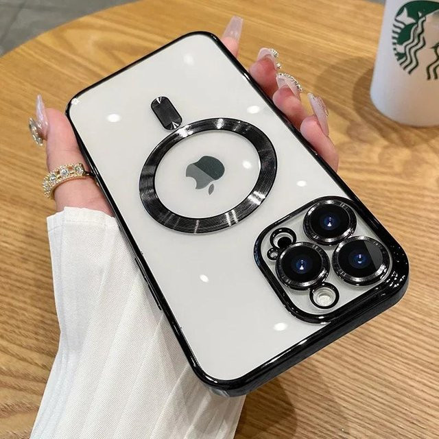 Yiran Magnetische Beschichtungshülle mit Kameraschutzglas für iPhone 16 15 14 13 12 11 Pro Max Plus und 16e kompatibel mit MagSafe, Transparent oder Weiß - Bild 1