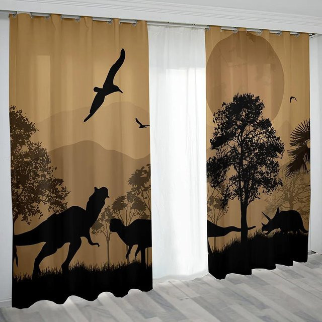 YTO scarf Verdunkelungsvorhang für Kinder mit 3D Dinosaurier-Tierprint, Beige, B: 55 cm, H: 120 cm - Bild 1