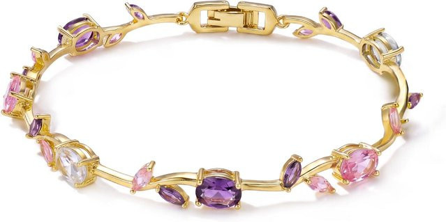 Kettenarmband Messing, Gold, Kristall, Damen, Vintage - Bild 1
