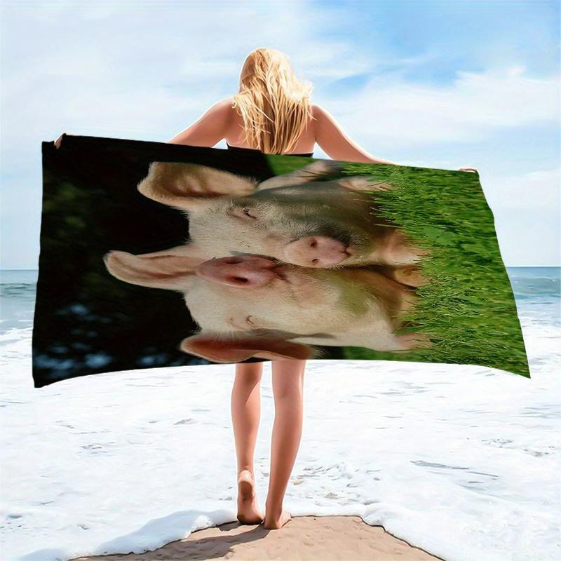 Ka Chen Muxi Strandtuch mit Schweinemuster in Weiß, Mikrofaser schnelltrocknend und hochabsorbierend, B: 30 cm, H: 60 cm - Bild 5