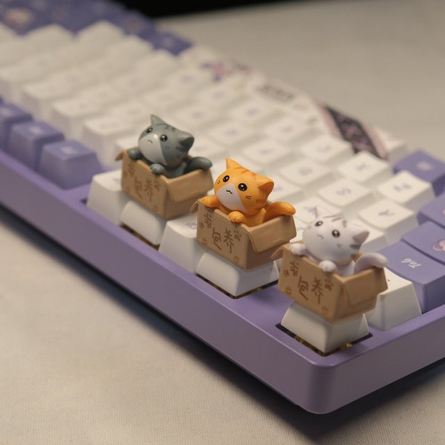 Kawaii Katzen-Tastenkappe für mechanische Tastaturen in Weiß, 3D-Tier-Keycap im OEM R4-Profil für MX-Switches - Bild 1