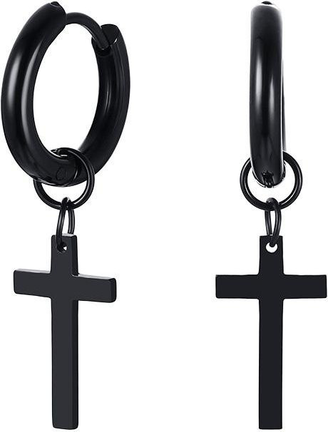 Lucky Star Jewelry Ohrring mit Kreuzanhänger, Edelstahl, Schwarz, Zirkonia, Herren - Bild 1