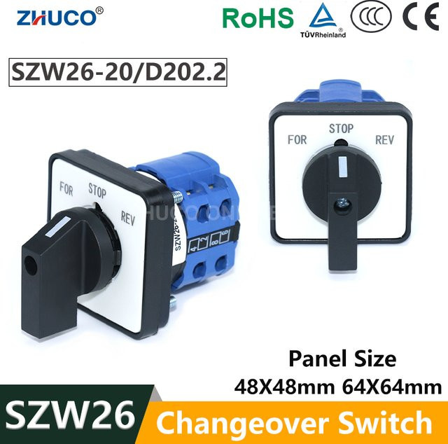 ZHUCO Umschalt-Nockenschalter SZW26/LW26-20/D202.2 20A 2-polig Vorwärts-Stopp-Rückwärts-Doppelstromversorgung für industrielle Elektroschränke - Bild 1