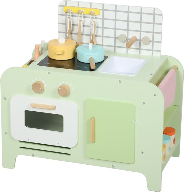 AIYAPLAY Kinderküche Spielküche mit Mikrowelle und Spüle in Grün und Weiß inklusive Zubehör aus MDF - Bild 1