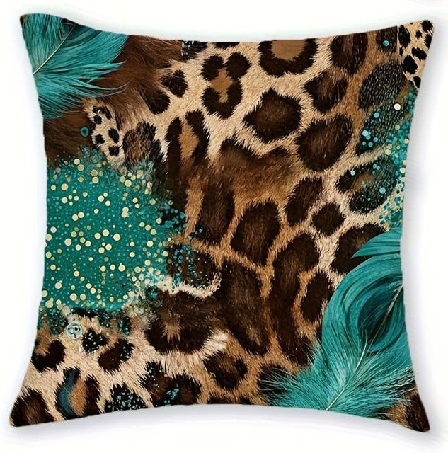 Dekorative Kissenbezüge mit Leopardenmuster von JMG Clothing in Türkis und Braun, B/T: 50 x 50 cm - Bild 1